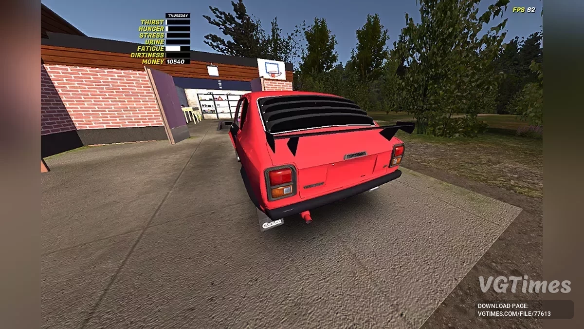 My Summer Car — Sportowo zmodyfikowana czerwona Satsuma z tuningiem, 10000k marek
