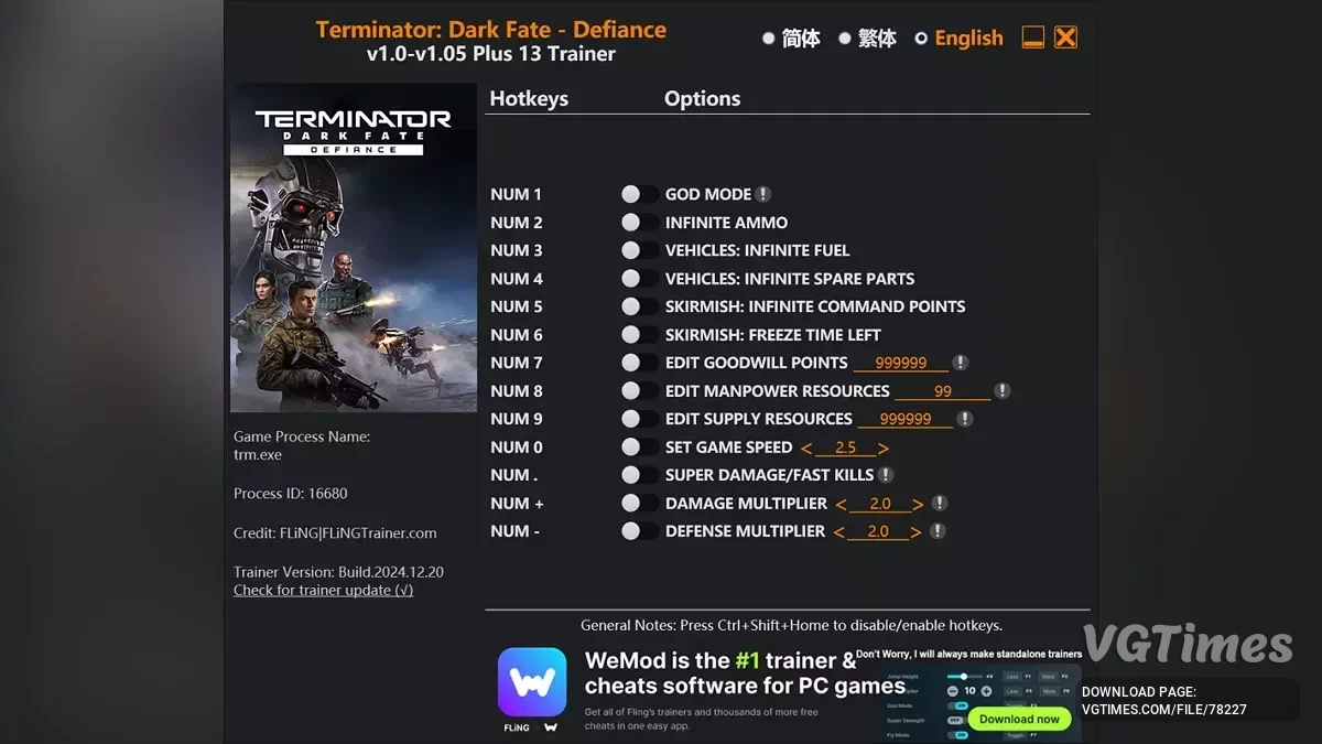 Terminator: Dark Fate - Defiance — Entrenador (+13) [1.0 - 1.05]