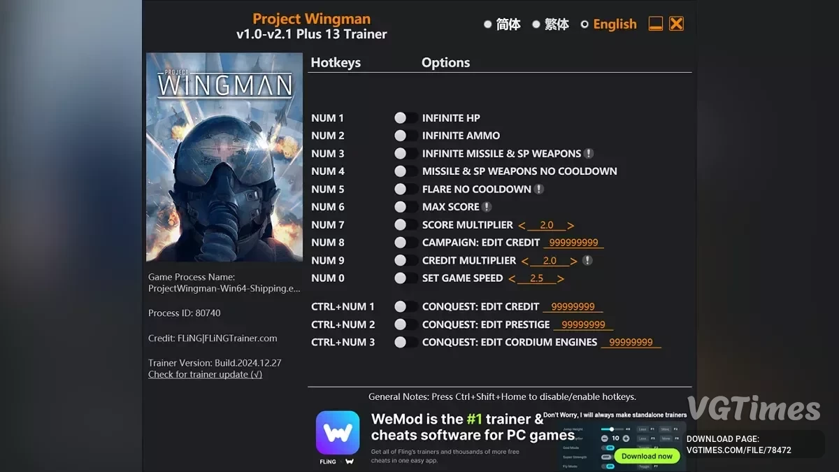 Project Wingman — Trainer (+13) [1,0 - 2,1]