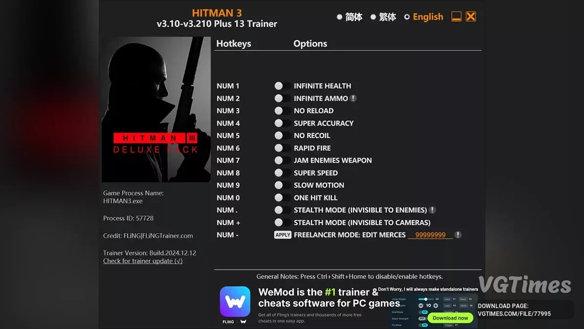 Hitman 3 — Трейнер (+13) [3.10 - 3.160]