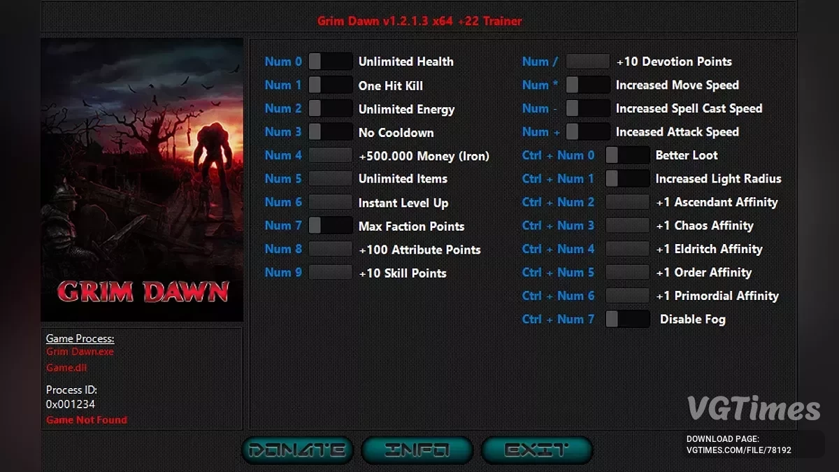 Grim Dawn — Трейнер (+22) [1.2.1.3 & 1.2.1.2: Steam & GoG]