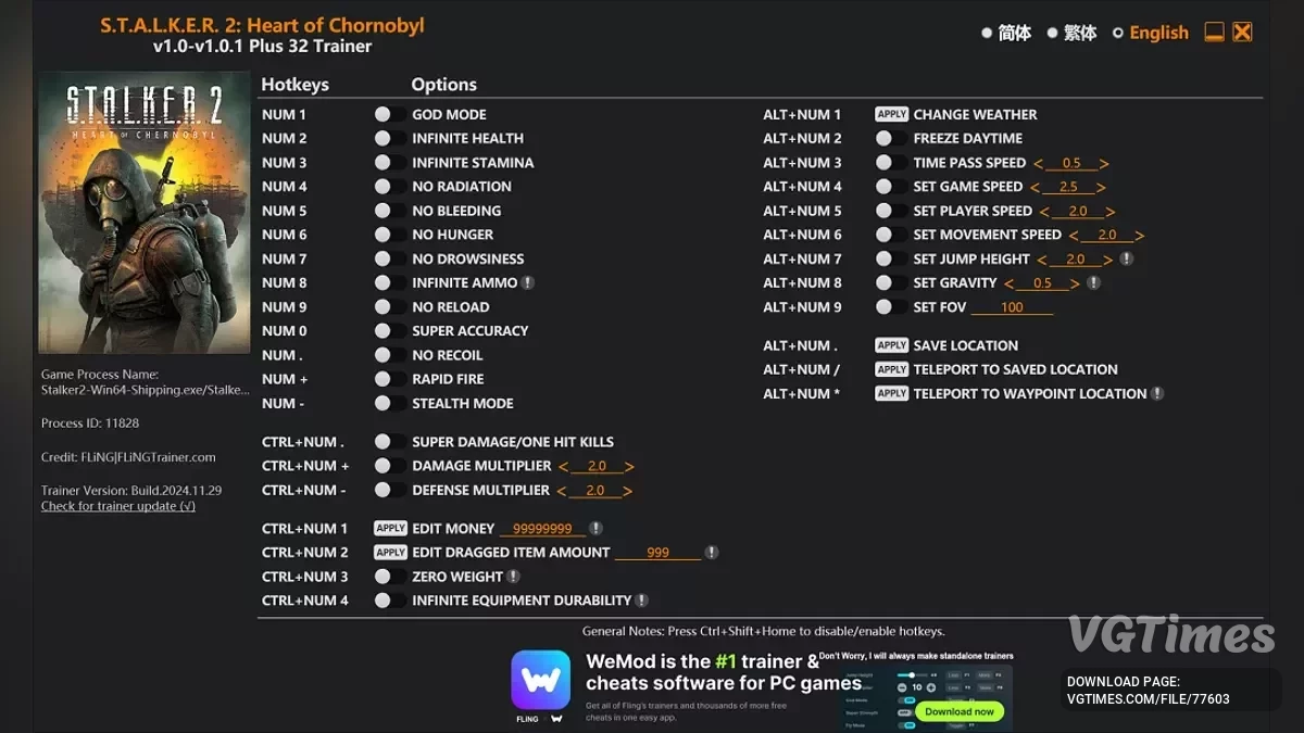 S.T.A.L.K.E.R. 2: Heart of Chornobyl — Entrenador (+32) [1.0 - 1.0.1]