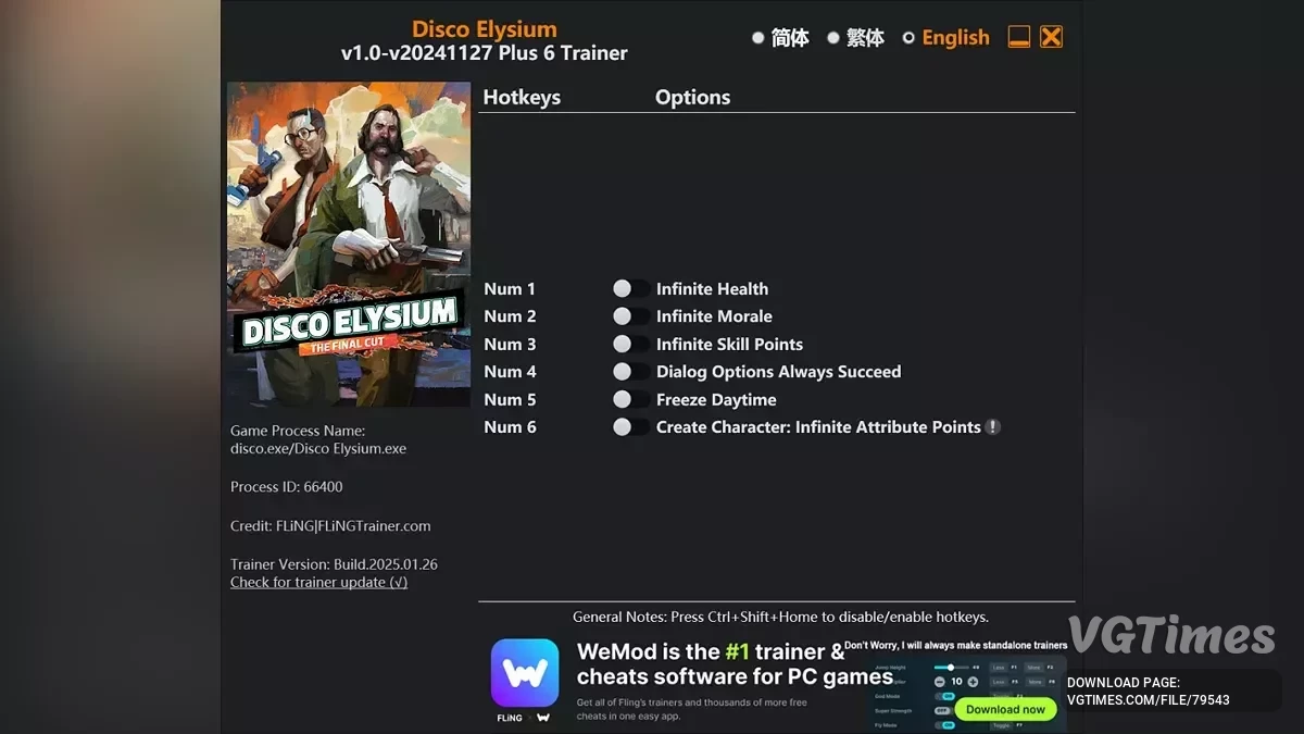 Disco Elysium — Trainer (+6) [1.0 - UPD: 27.01.2025]