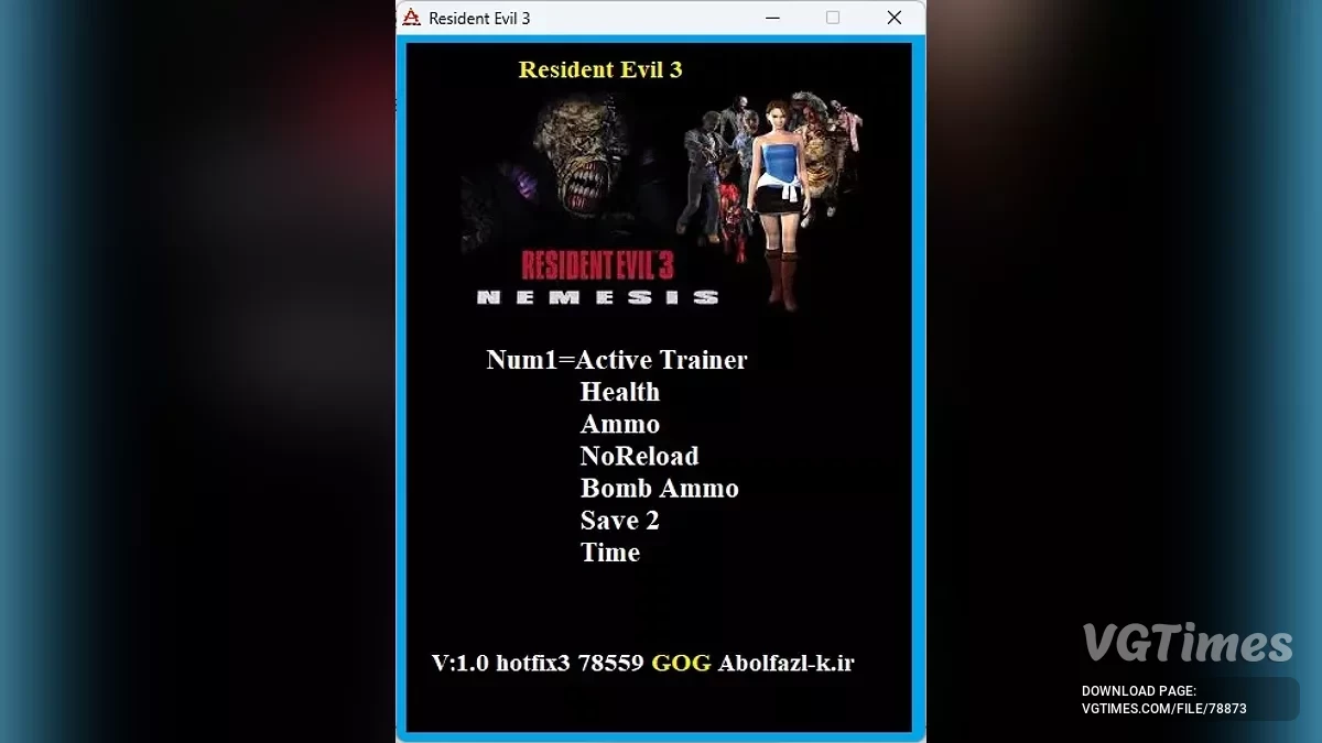 Resident Evil 3 — Entrenador (+6) [1.0_hotfix_78559-GOG]