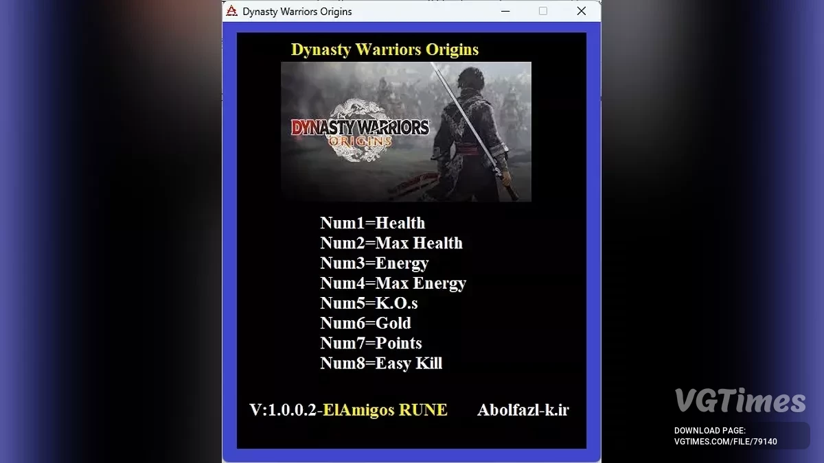 Dynasty Warriors: Origins — Trainer (+8) [1.0.0.2]