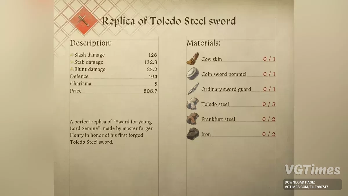 Kingdom Come: Deliverance 2 — Desenhos de réplicas de armas únicas