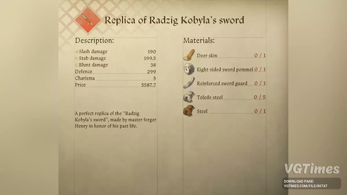 Kingdom Come: Deliverance 2 — Desenhos de réplicas de armas únicas