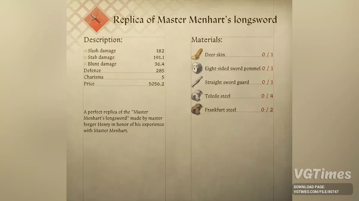 Kingdom Come: Deliverance 2 — Desenhos de réplicas de armas únicas
