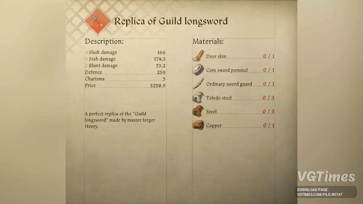 Kingdom Come: Deliverance 2 — Desenhos de réplicas de armas únicas