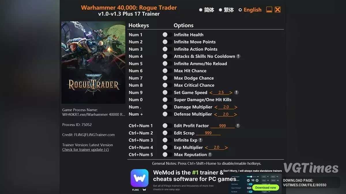 Warhammer 40,000: Rogue Trader — Entrenador (+17) [1.0 - 1.3]