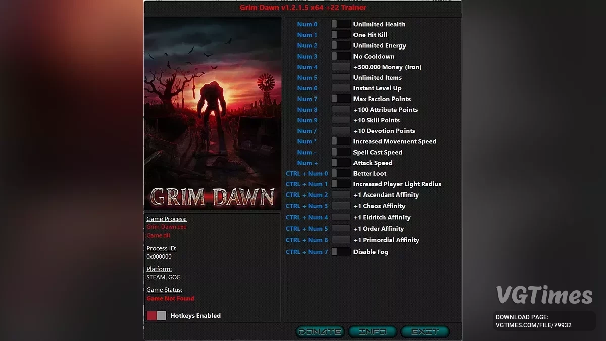 Grim Dawn — Trainer (+22) [1.2.1.1 & 1.2.1.5: Steam & Gog]