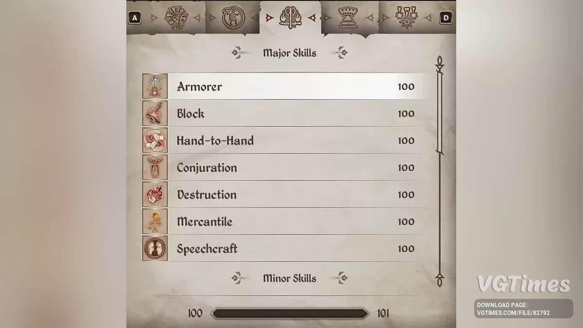 The Elder Scrolls 4: Oblivion Remastered — Рівень і характеристики на 100