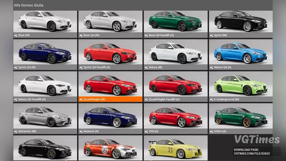 BeamNG.drive — Alfa Romeo Giulia v1.20 (0.35.x)