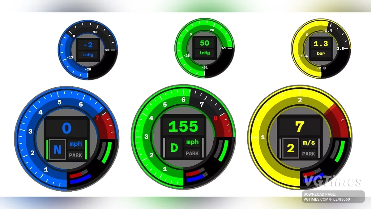 BeamNG.drive — Кастомні тахометри та манометри тиску v3.1.0 (0.35.x)