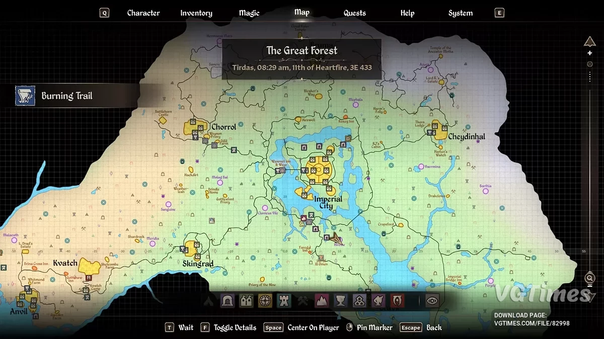 The Elder Scrolls 4: Oblivion Remastered — Mapa mundial con puntos de referencia.