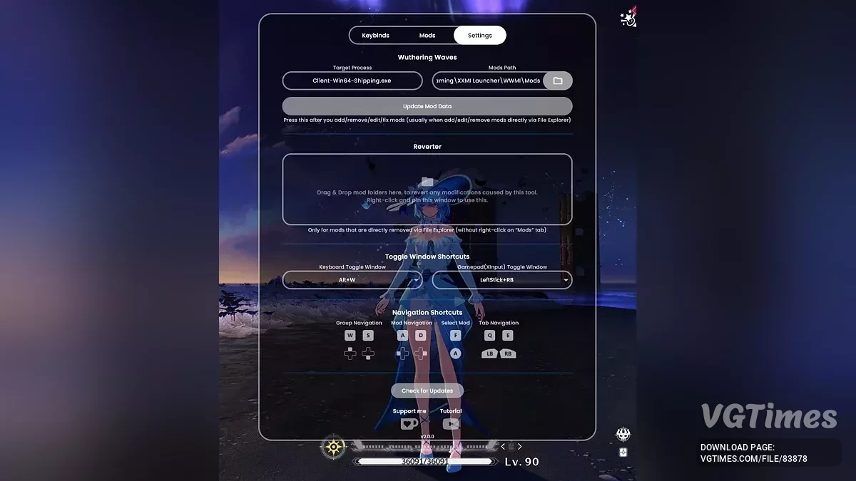 Wuthering Waves — Менеджер модів No Reload (Вибір шкіри)