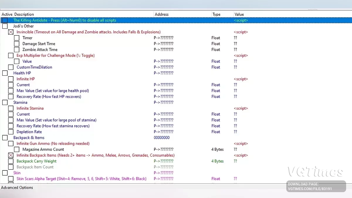 The Killing Antidote — Таблиця для Cheat Engine [ОНОВЛЕНО: 06.05.2025]
