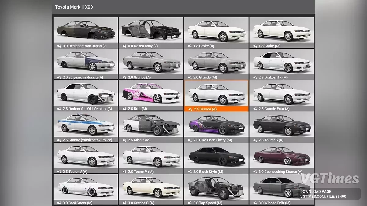 BeamNG.drive — Toyota Mark II oleh KvasMods v1.0 (0.35.x)