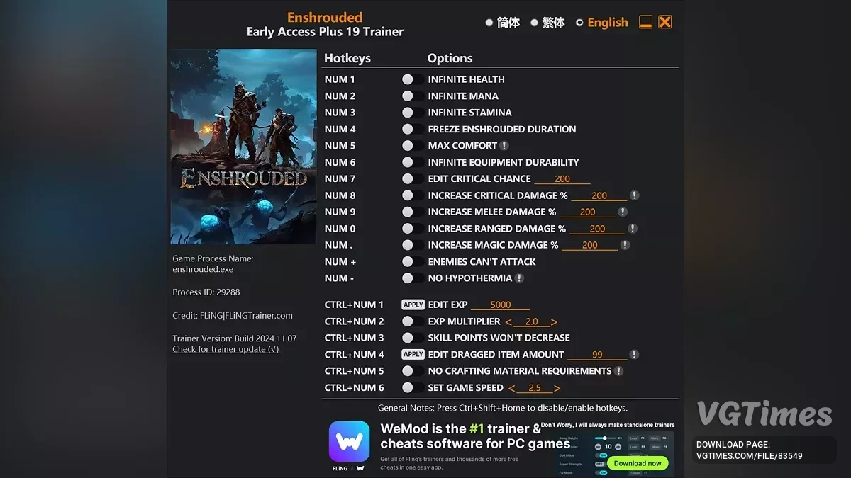 Enshrouded — Entrenador (+19) [EA: 16/05/2025]