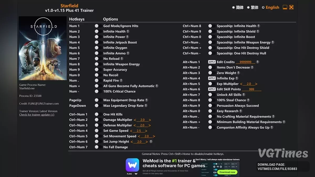 Starfield — Entrenador (+41) [1.0 - 1.15]