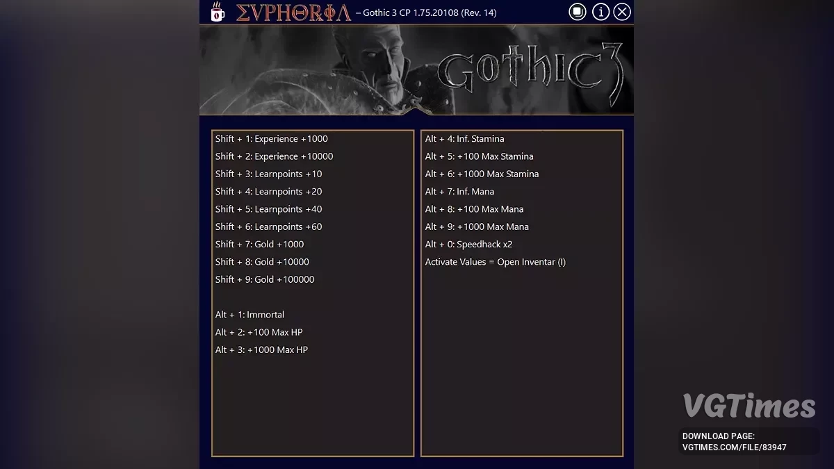 Gothic 3 — Entrenador (+8) [2.01.08_(14579)&1.75.20108]