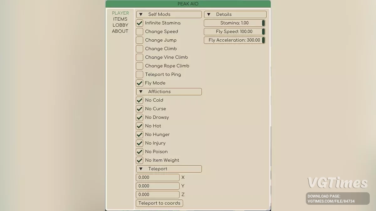 Peak — PEAK AIO — menu universal de mods