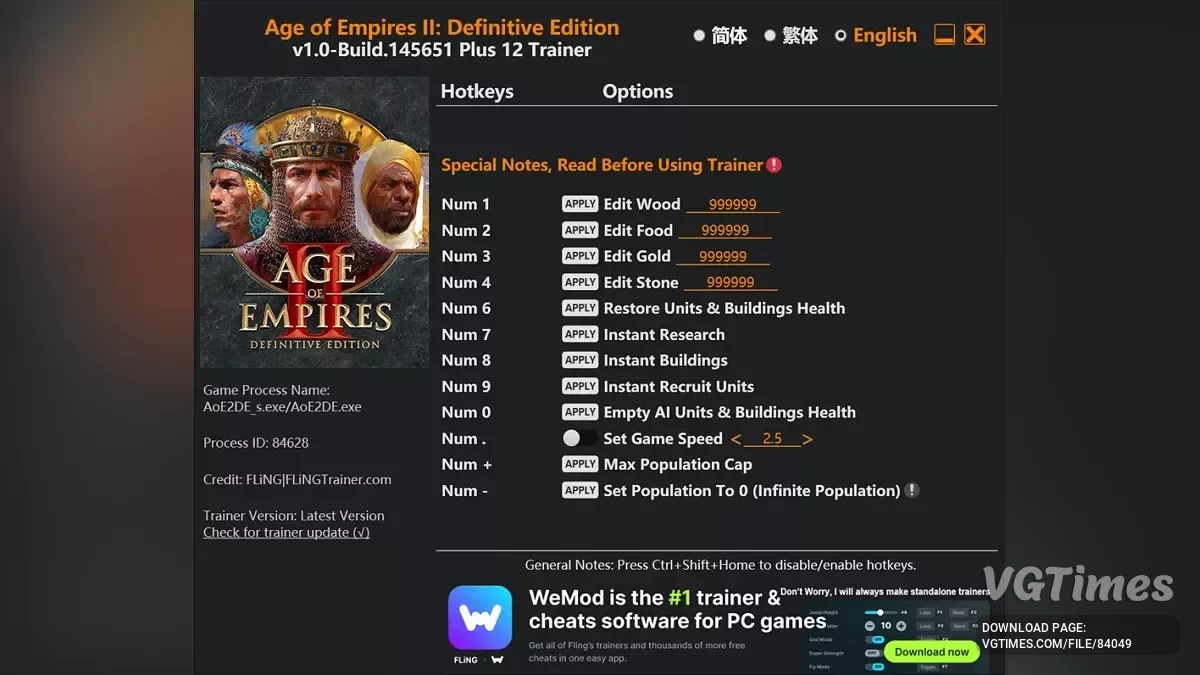 Age Of Empires 2: Definitive Edition — Entrenador (+12) [1.0 - Build.145651]