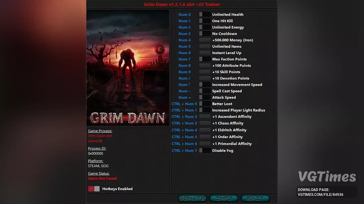 Grim Dawn — Entrenador (+22) [1.2.1.1 y 1.2.1.6 Corregido: Steam y GoG]