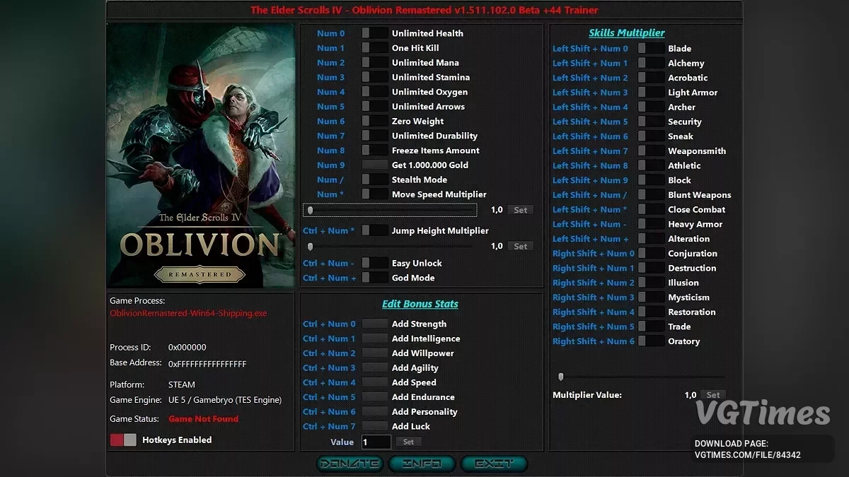 The Elder Scrolls 4: Oblivion Remastered — Entrenador (+44) [1.511.102.0]