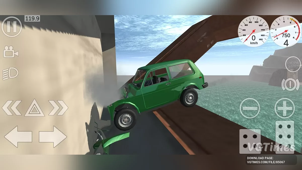 Simple Car Crash Physics Sim — Величезна пустельна траса з зруйнованим мостом (для стрибків) та офроуду