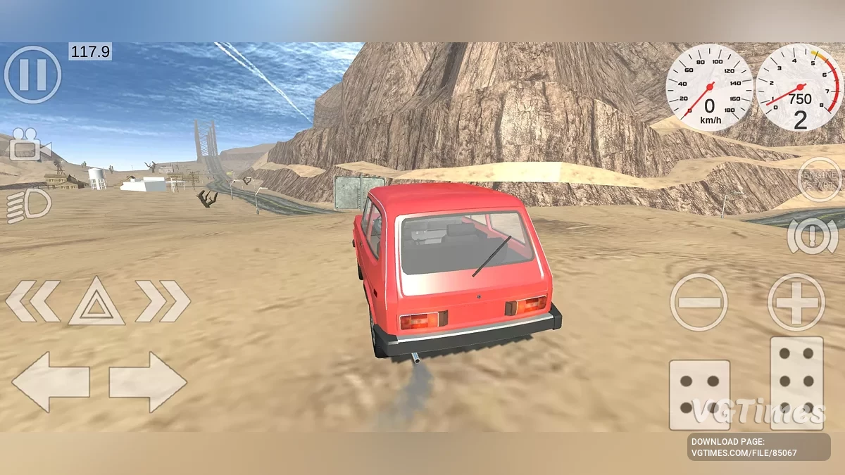Simple Car Crash Physics Sim — Una enorme pista desértica con un puente destruido (para saltar) y todoterreno.