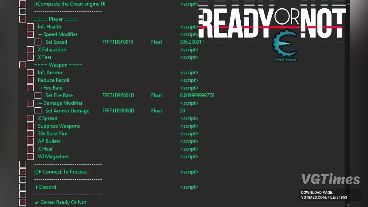Ready or Not — Tabla para Cheat Engine [ACTUALIZACIÓN: 30/06/2025]