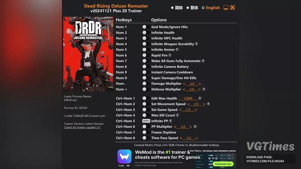 Dead Rising Deluxe Remaster — Трейнер (+20) [v20241121+]