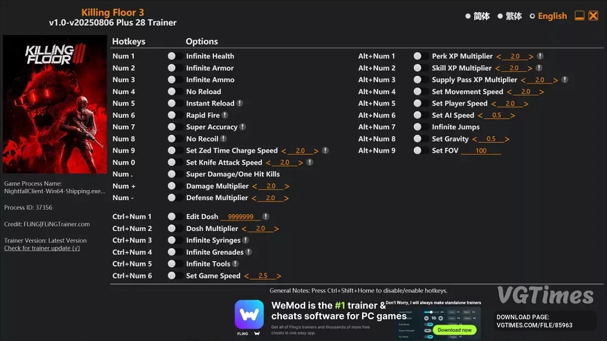 Killing Floor 3 — Трейнер (+28) [1.0 - Оновлення: 06.08.2025]