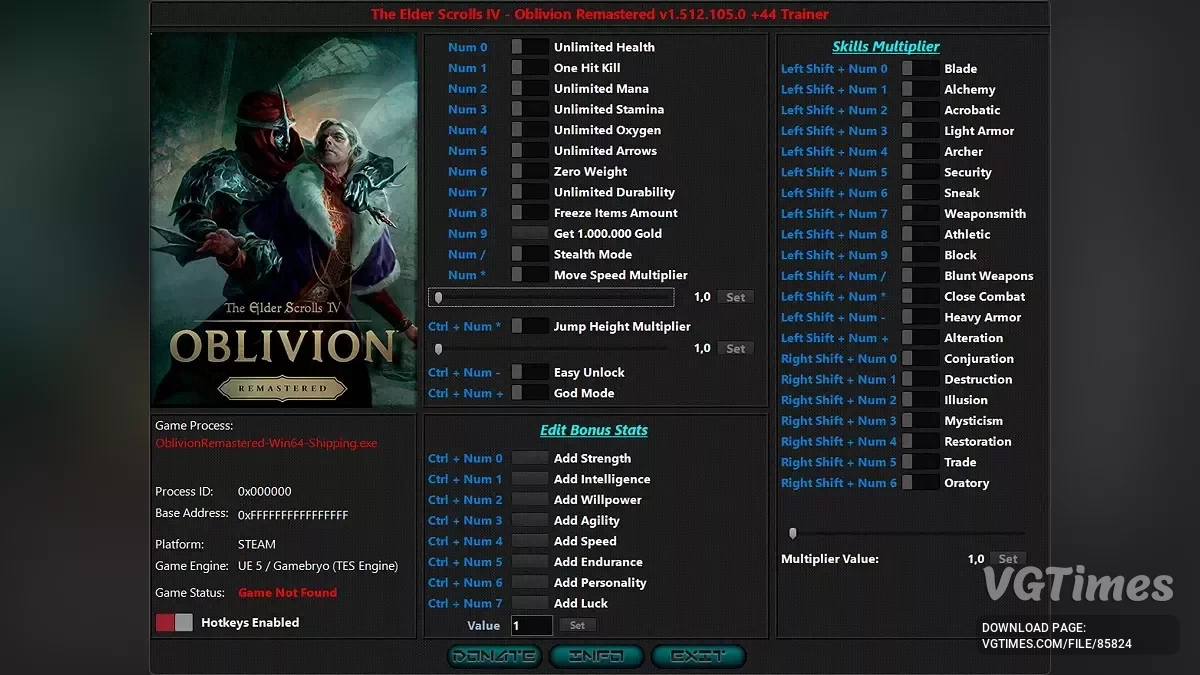The Elder Scrolls 4: Oblivion Remastered — Entrenador (+44) [1.512.105.0]