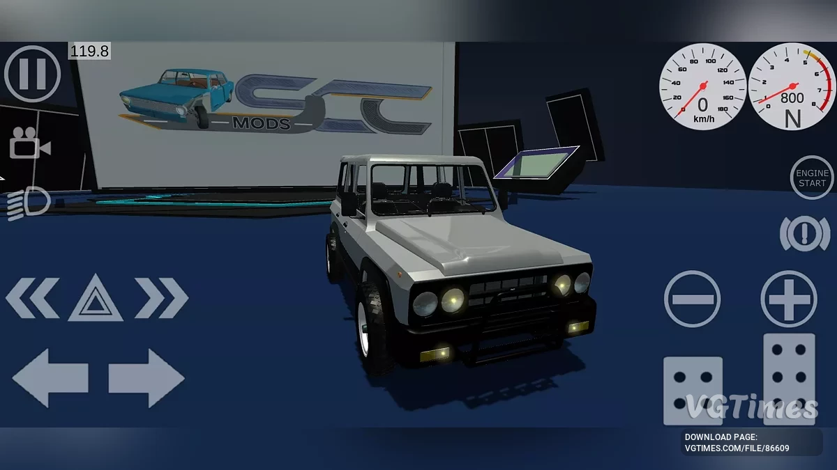 Simple Car Crash Physics Sim — Сцена-подіум з заставкою (фоном) тематично відредагованого логотипа SCC