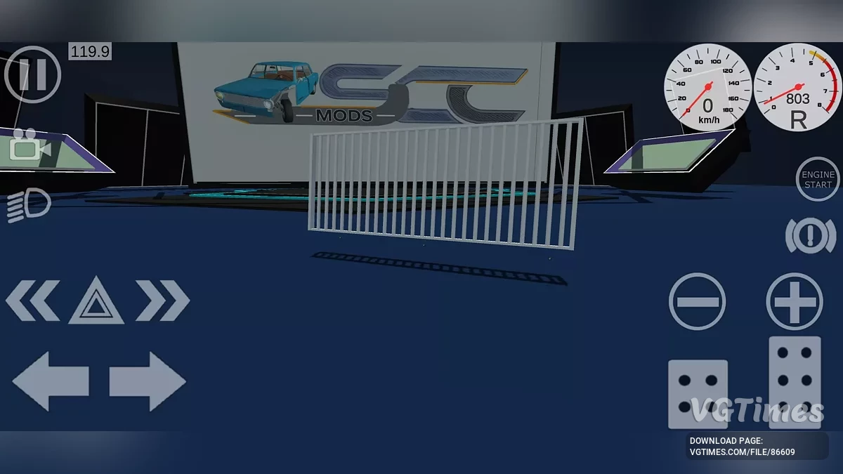 Simple Car Crash Physics Sim — Сцена-подіум з заставкою (фоном) тематично відредагованого логотипа SCC