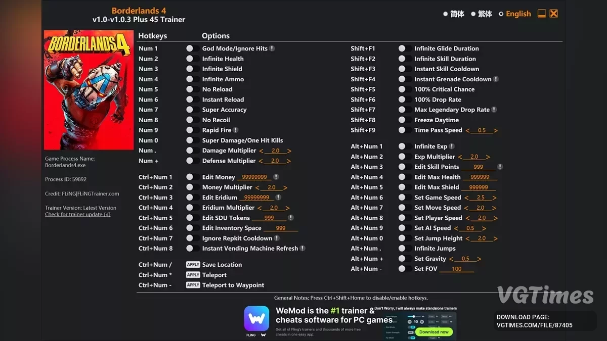 Borderlands 4 — Трейнер (+45) [1.0.3]