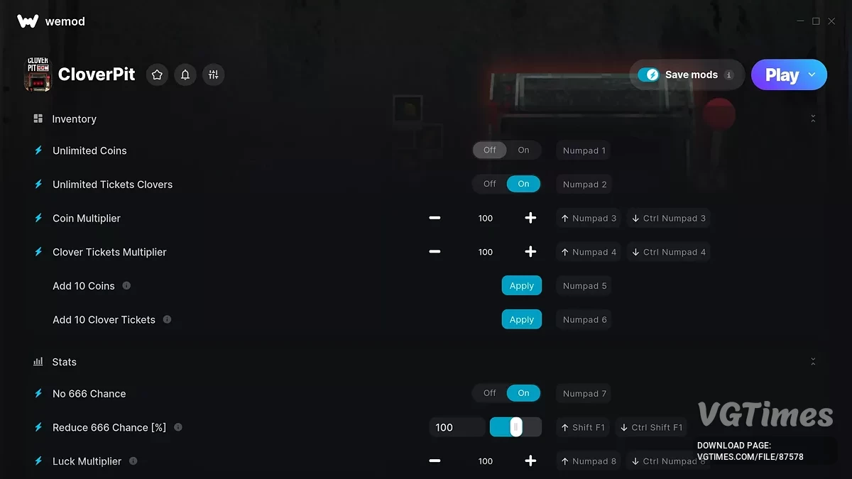CloverPit — Трейнер (+15)