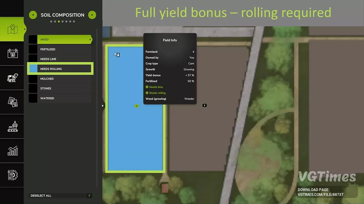 Farming Simulator 25 — Não é necessário rolar o campo após a semeadura