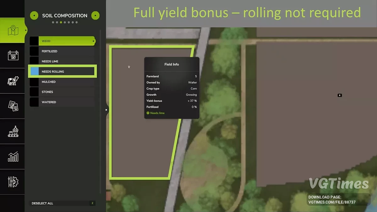 Farming Simulator 25 — Não é necessário rolar o campo após a semeadura