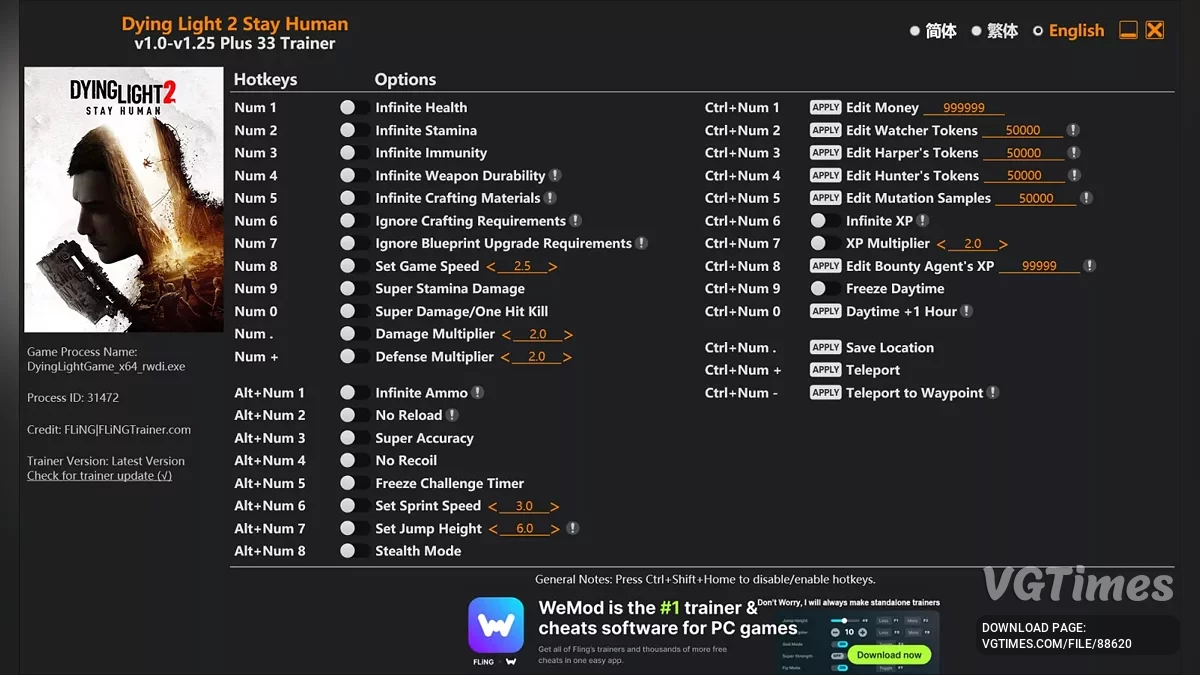 Dying Light 2 Stay Human — Трейнер (+33) [1.25]