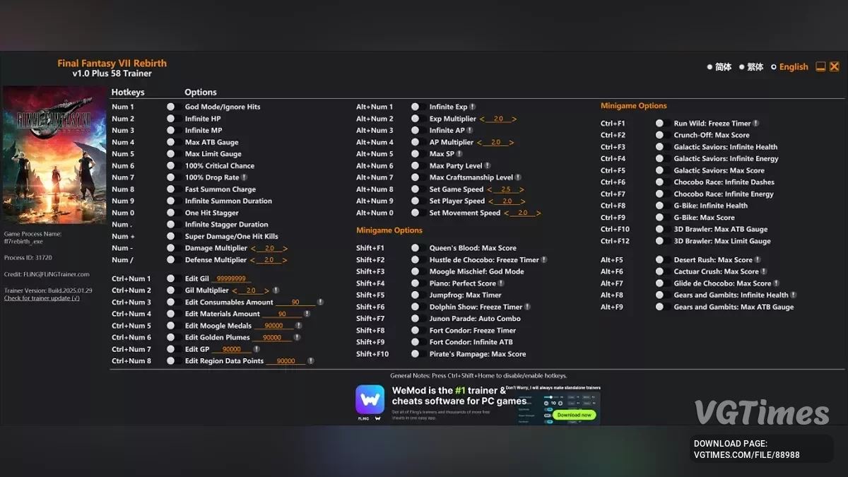 Final Fantasy VII Rebirth — Treinador (+58) [11.11.2025]