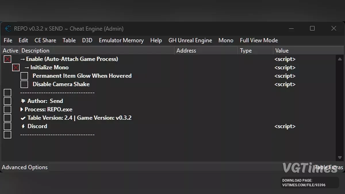 R.E.P.O. — Cheat Engine Tablosu