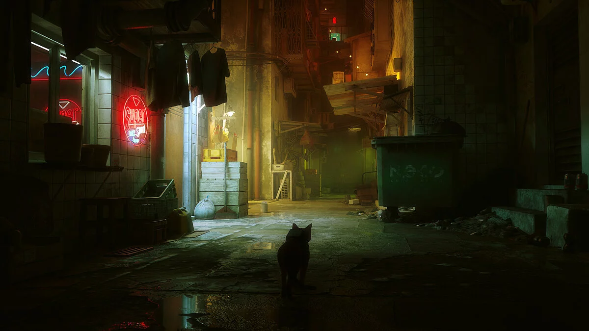 Stray with the Simple Realistic 3D mod installed, improving the graphics