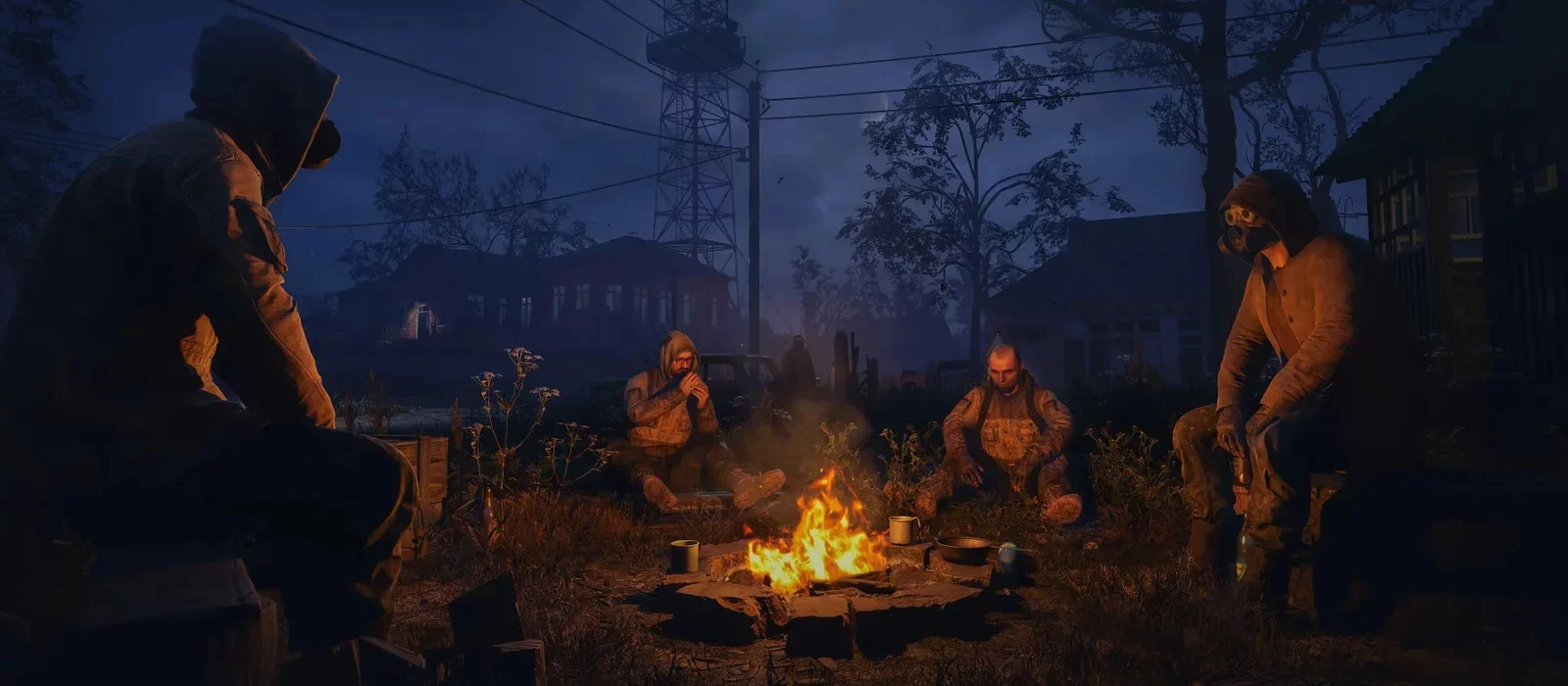 Many new screenshots and details of S.T.A.L.K.E.R. 2: night zone, anomalies, and stalkers by the campfire