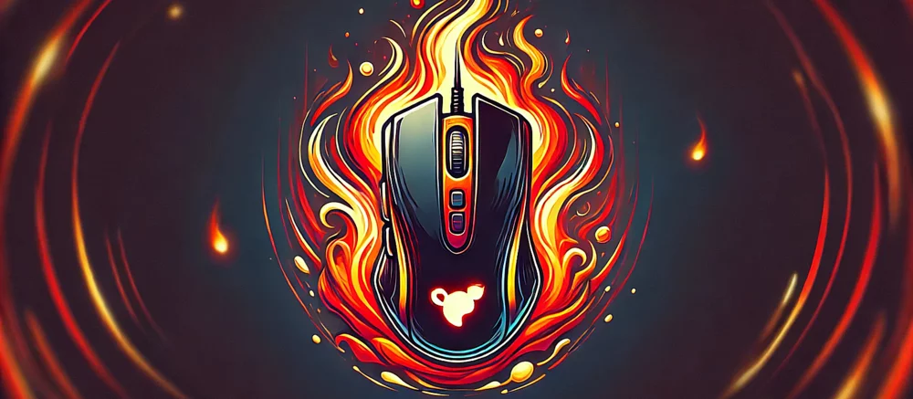 游戏鼠标起火，烧出了桌子上的一个洞 — 图片