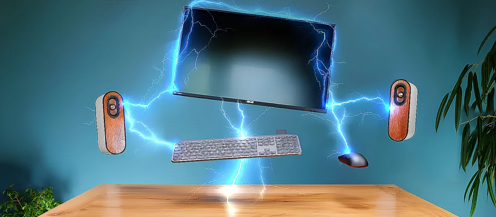 Представлений стіл, який здатен живити комп'ютерну периферію по повітрю