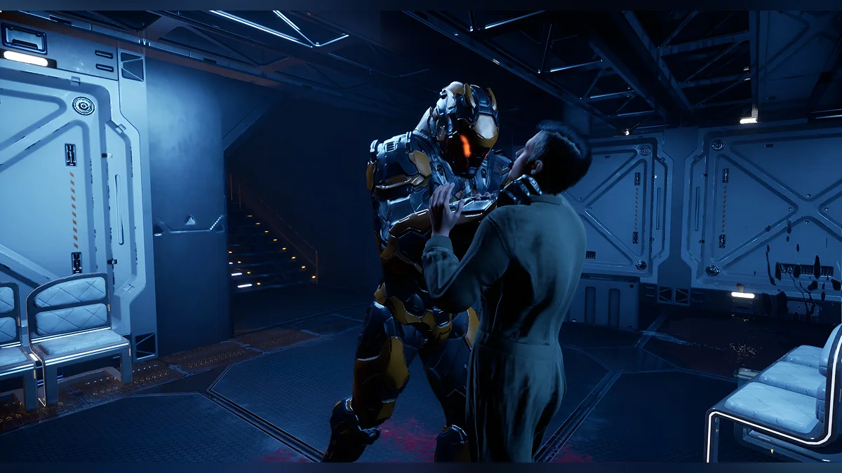 An android attacks one of the players