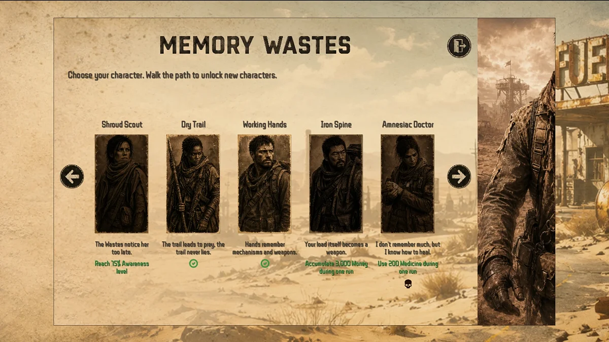 Character selection. Two are available at the start, the rest unlock as you progress